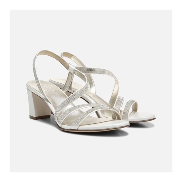 Naturalizer Women's Vanessa White Satin Rhinestone Dress Strappy Sandals Size 7M - Picture 1 of 12